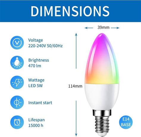 5W WIFI Ampoule Connectee LED E14 Smart WLAN Ampoule C37 RGB Remplace