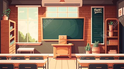 Classroom Classroom Blackboard Green Cartoon Powerpoint Background For