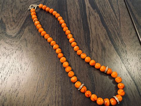 Orange Beaded Necklace Etsy