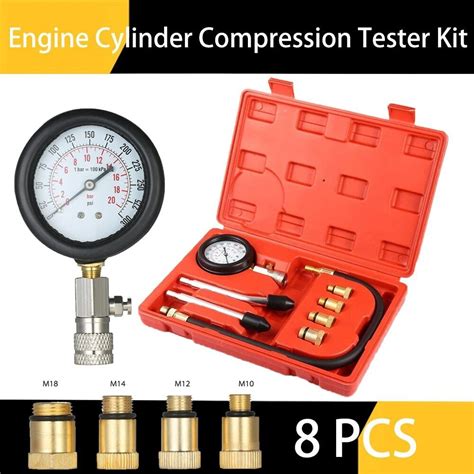 Petrol Engine Cylinder Compression Tester Kit Gauge Tool Automotive US