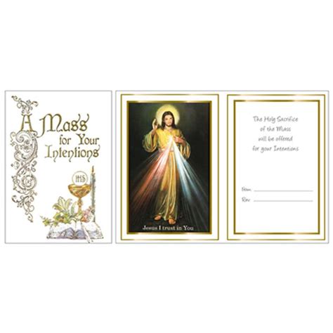 A Mass For Your Intentions Greetings Card Gold Foil Embossed Parchment Insert With Divine Mercy