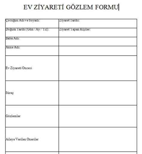 Okul Ncesi Ev Ziyaret Formu Doldurulmu Rne I E Itli Rnekler