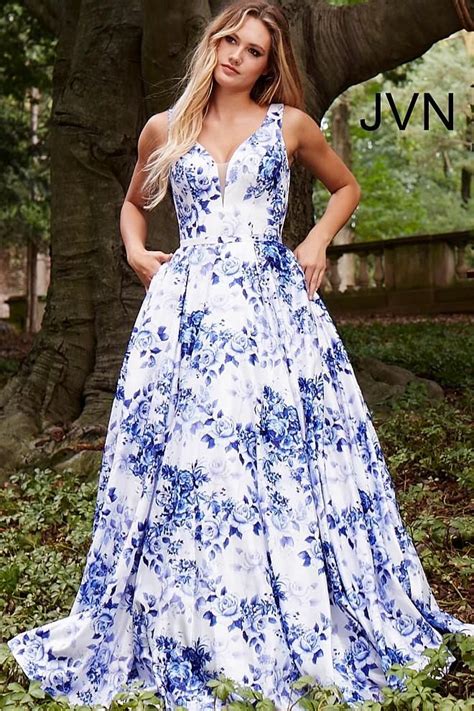 Jovani Jvn 60561 Floral Print Ballgown Prom Dress Formal Evening Gown V