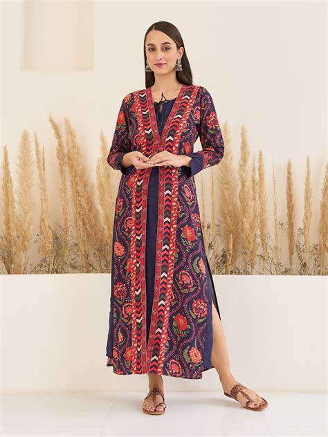 Buy Rustorange Ethnic Motifs Printed A Line Maxi Ethnic Dress With Long