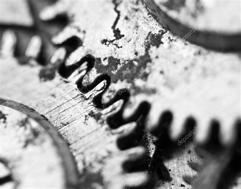 Black White Background With Metal Cogwheels A Old Clockwork Stock