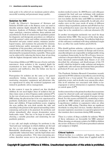 Anaesthesia or sedation for mri in children