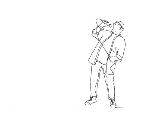 Premium Vector Continuous Line Drawing Of Man Singing And Holding