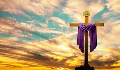 Christian Cross Over Bright Sunset Background Stock Photo - Image of ...