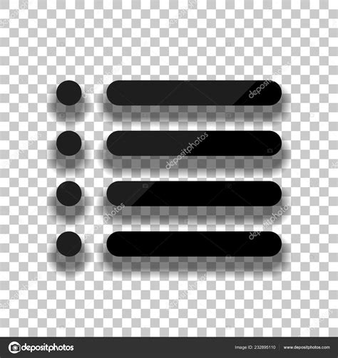 Simple List Menu Icon Black Glass Icon Soft Shadow Transparent Stock