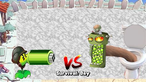 99 Gatling Pea Vs Dr Zomboss Vs 99 Zombie Yeti In Survival Day PvZ