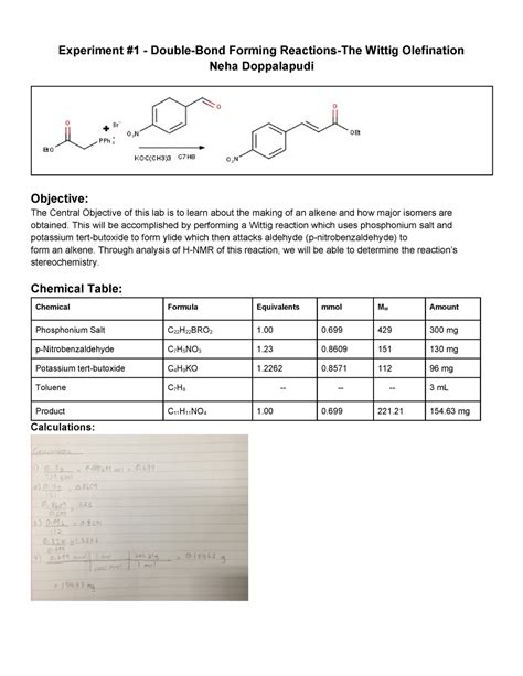 Chem C Pre Lab Electronic Lab Notebook Experiment Double Bond