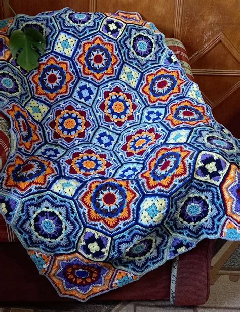 Persian Tile Blanketcrocheted Persian Tiles Throw Inch X Etsy