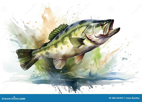 Watercolor Sea Bass Fishing Character Clipart Royalty Free Cartoon