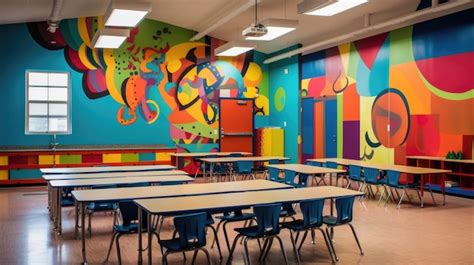 Premium Photo A Vibrant Classroom With A Captivating Mural On The Wall