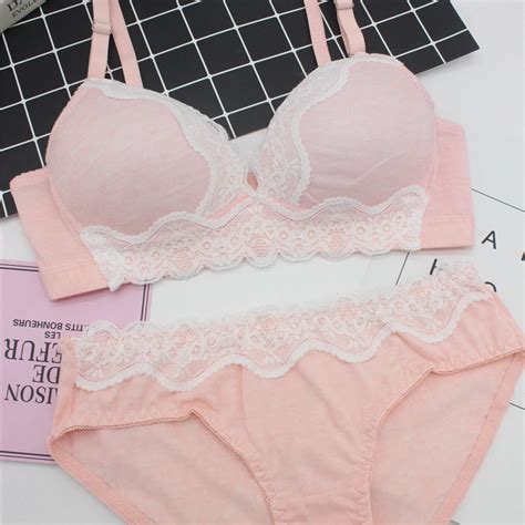 Wriufred Pink Push Up Bra Lingerie Sets No Rims Bra Set Seamless Lace