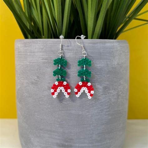 Novelty Handmade Unique Piranha Plant Hama Perler Bead Dangle Earrings