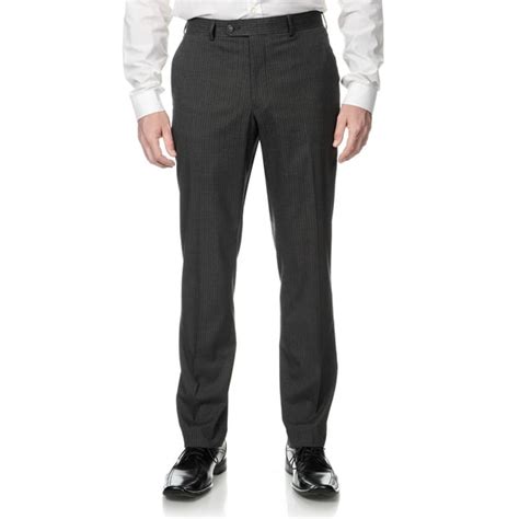 Perry Ellis Men S Slim Fit Medium Grey Stripe Flat Front Dress Pants