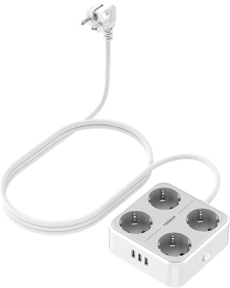 Tessan Power Strip Multi Socket With 4 Compartments And 3 USB 7 In 1