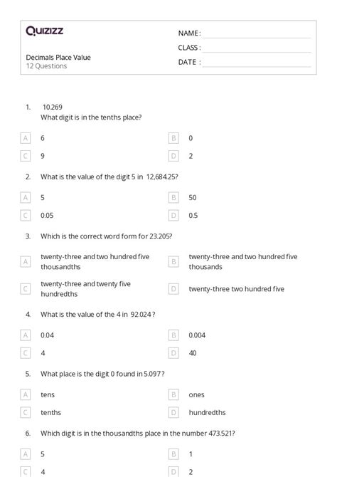 50 Decimals Worksheets For 8th Grade On Quizizz Free And Printable