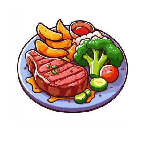 A Plate Of Steak In Cartoon Style Premium Ai Generated Vector