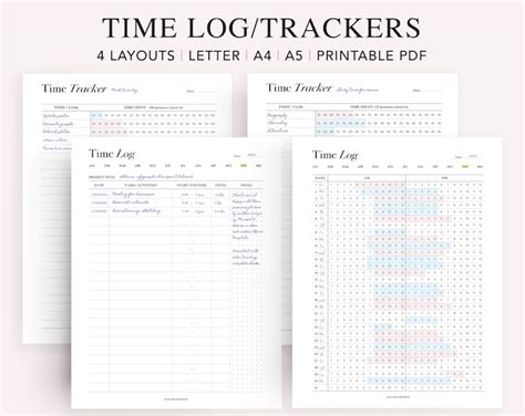 Work Log Printable Time Spent Tracker Time Log Working Hours Work