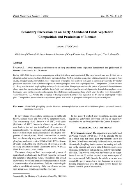 (PDF) Secondary succession on an early abandoned field: vegetation ...