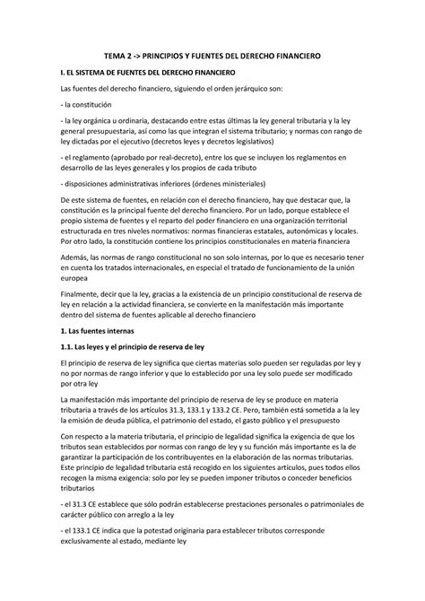 Tema 2 Principios Y Fuentes Del Derecho Financiero TEMA 2