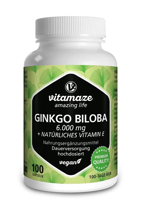 Ginkgo Biloba Capsules 6000mg With Acai L Carnitine And Vitamin E Memory And Energy Booster 100