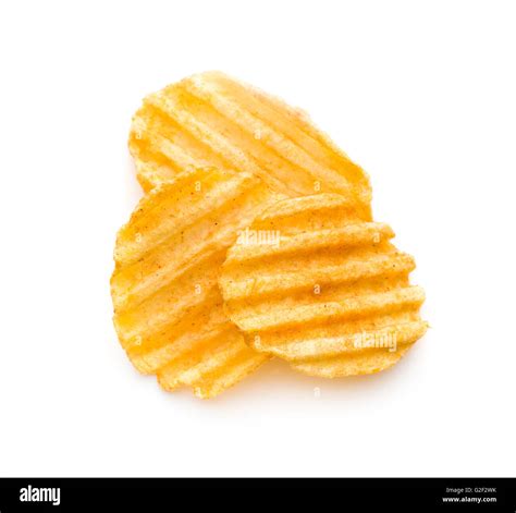 Crinkle Cut Potato Chips Isolated On White Background Tasty Spicy