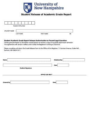 Fillable Online Unh Academic Grade Release Form Fax Email Print Pdffiller