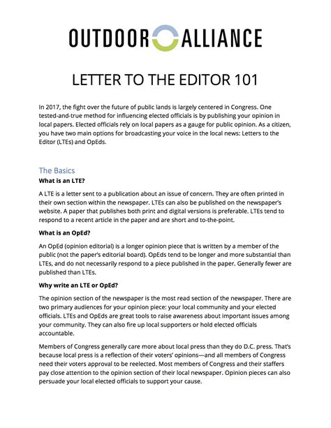 How To Write A Letter To The Editor Outdoor Alliance