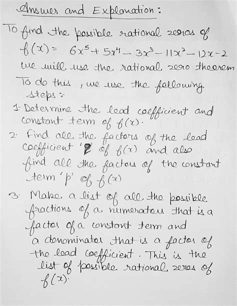 Solved Use The Rational Zero Theorem To List All Possible Rational