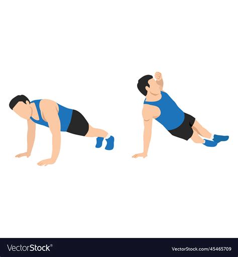 Man Doing Push Up With A Twist Flat Royalty Free Vector