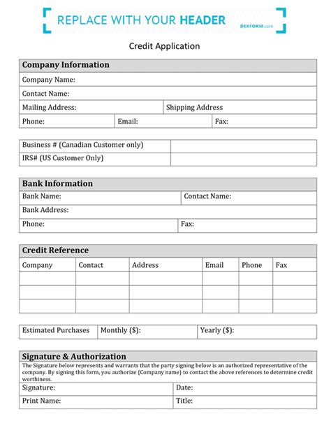 Credit Application Form In Word And Pdf Formats