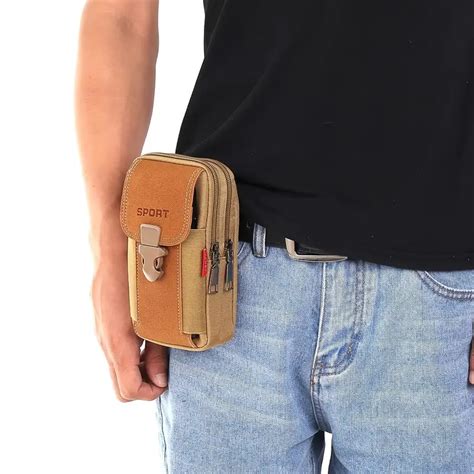 1pc New Canvas Mobile Phone Bag Wearing Belt Vertical Mobile Phone Case Multi Functional Mens