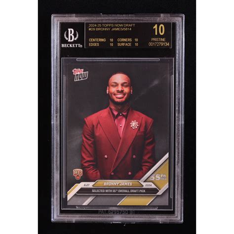 Bronny James 2024 25 Topps Now Draft D9 RC BGS 10 Pristine Black