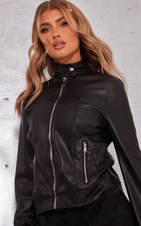 Black Faux Leather Biker Jacket Outerwear Prettylittlething Aus