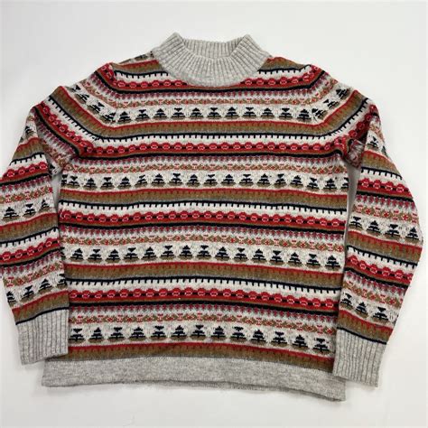 J Crew Mock Neck Fair Isle Nordic Sweater Pullover Wool Blend Size