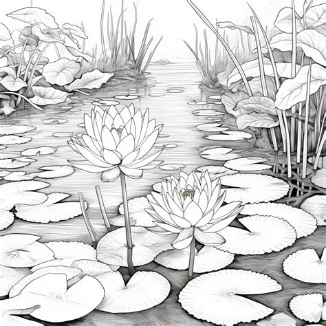 A drawing of a pond with water lilies and lily pads generative ai ...