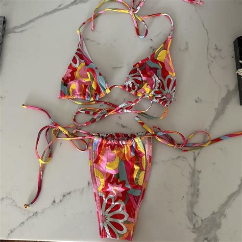 Colourful Bikini Size L Top Size S Bottoms Will Depop