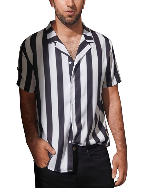 INCERUN Men S Short Sleeve Striped Tops Causal Button Down Shirts