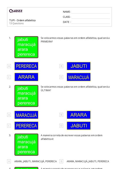 Orden Alfabetico Hojas De Trabajo Para Grado En Quizizz Gratis