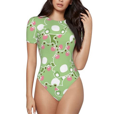 Easygdp Cute Frog2 Womens One Piece Swimsuit Slim Fit Crew Neck