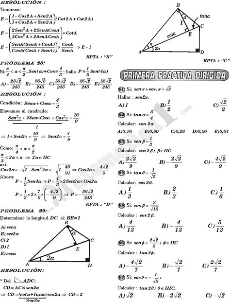 Identidades Del Angulo Doble Ejercicios Resueltos De Trigonometria De