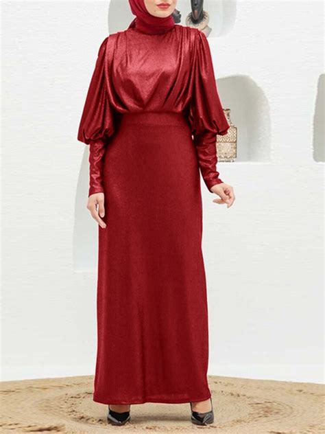 Zanzea Robe En Satin Manches Longues Pour Femmes Abaya Hijab Maxi Robe