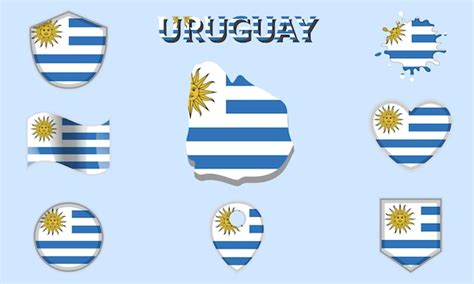 Colecci N De Banderas Nacionales Planas De Uruguay Con Mapa Vector