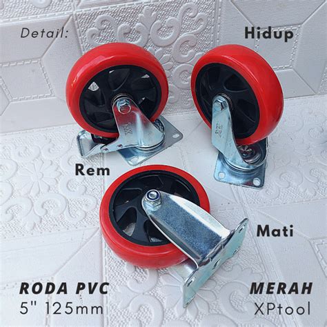 RODA PVC TRIPLE S 5 INCH HIDUP MATI REM TROLLEY TROLI WHEEL KARET RED