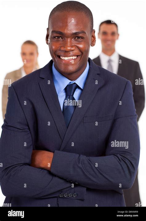 Handsome African American Businessman In Front Of Team Stock Photo Alamy