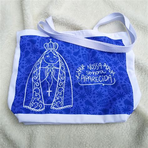 Ecobag Nossa Senhora Aparecida Azul Contorno Elo