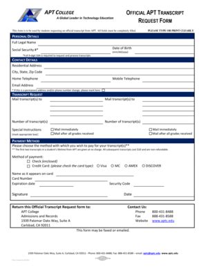 Fillable Online Aptcollege Official Apt Transcript Request Form Fax